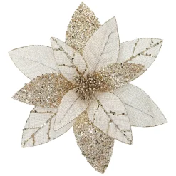 POINSETTIA HEAD ROSE GOLD 12″ GLITTER METALLIC W/ CLIP