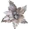 POINSETTIA HEAD SILVER 10″ EMBOSSED VELVET W/SEQUIN TIPS & CLIP
