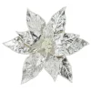 POINSETTIA HEAD SILVER 11″ METALLIC W/ CLIP