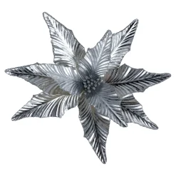 POINSETTIA HEAD SILVER 10.5″ RIBBED FABRIC W/ CLIP