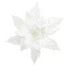 POINSETTIA HEAD WHITE 12″ VELVET W/ GLITTER & CLIP