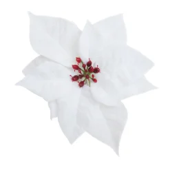 POINSETTIA HEAD WHITE 6.5″ VELVET W/CLIP