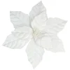 POINSETTIA HEAD WHITE 9.5″ VELVET W/ CLIP