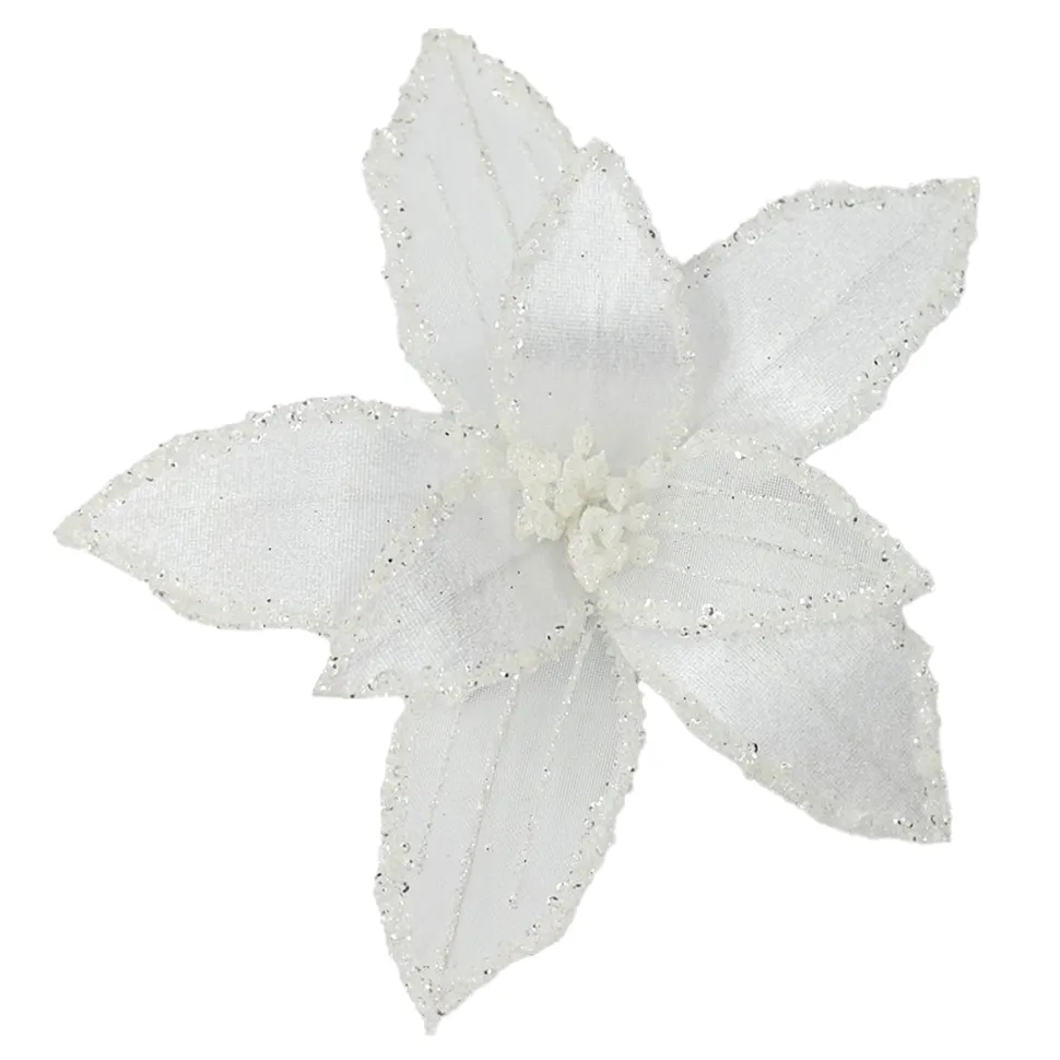 POINSETTIA HEAD WHITE 9″ VELVET SHEER W/ CLIP