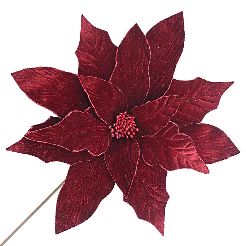 POINSETTIA STEM BURGUNDY 18″ HEAD VELVET W/ 24″ STEM