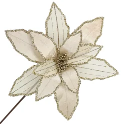 POINSETTIA STEM CHAMPAGNE 16″ HEAD VELVET SHEER W/ 20″ STEM