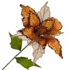 POINSETTIA STEM COPPER 11″ HEAD METALLIC W/GLITTER TRIM