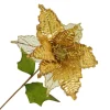POINSETTIA STEM GOLD 11″ HEAD METALLIC W/GLITTER TRIM