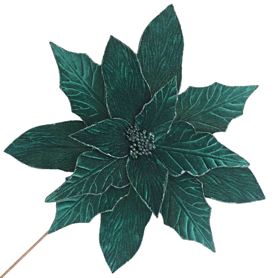 POINSETTIA STEM GREEN EMERALD 18″ HEAD VELVET W/ 24″ STEM