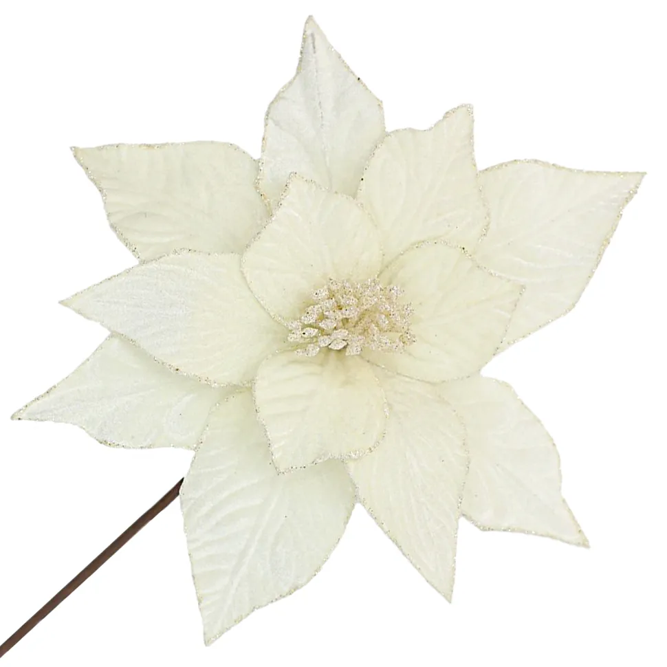 POINSETTIA STEM IVORY 12″ HEAD VELVET W/ 20″ STEM