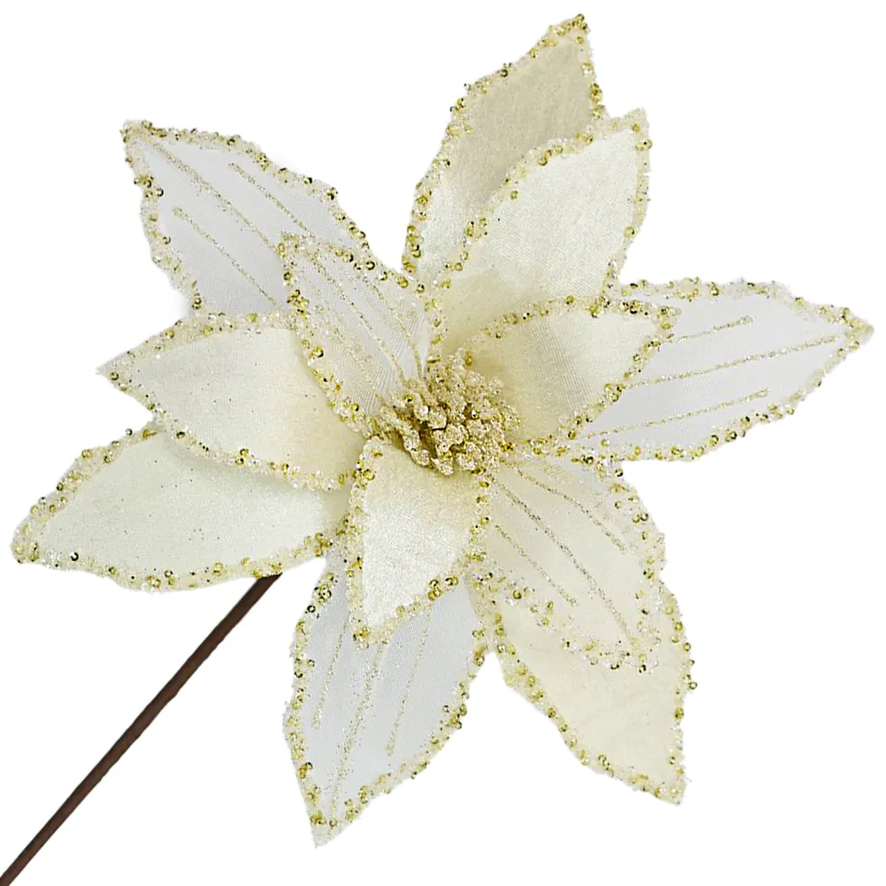 POINSETTIA STEM IVORY 12″ HEAD VELVET SHEER W/ 20″ STEM