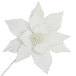 POINSETTIA STEM WHITE 12″ HEAD VELVET W/ 20″ STEM