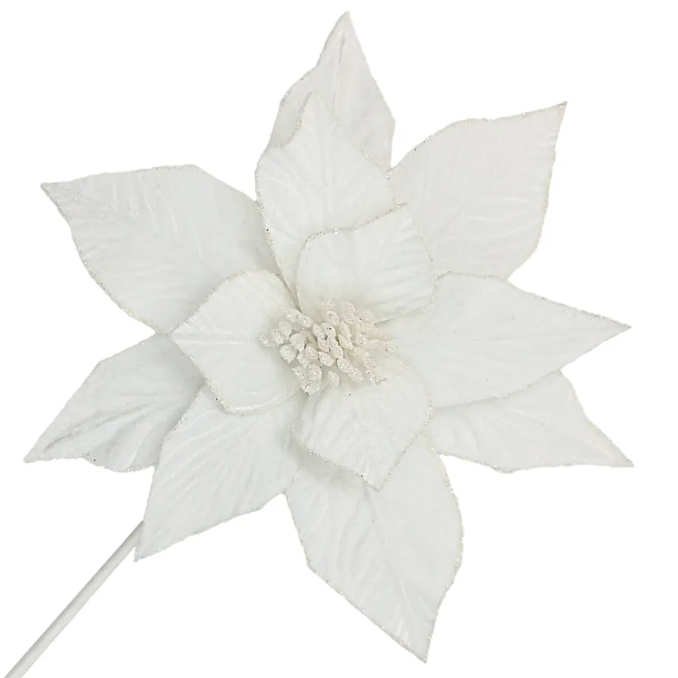POINSETTIA STEM WHITE 12″ HEAD VELVET W/ 20″ STEM