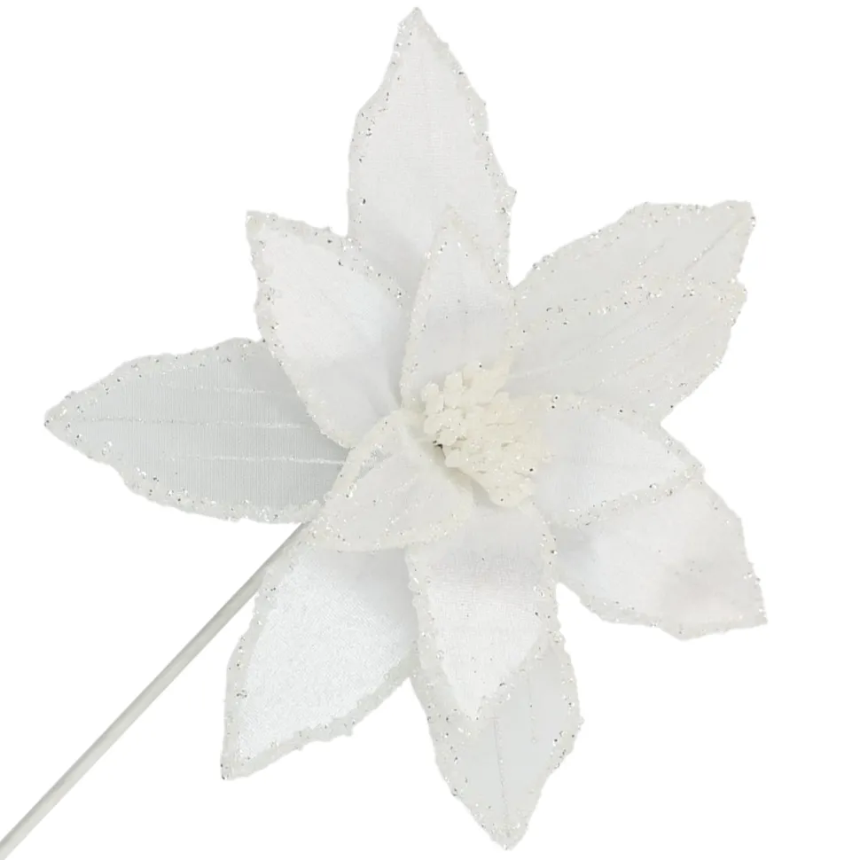 POINSETTIA STEM WHITE 12″ HEAD VELVET SHEER W/ 20″ STEM