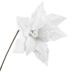 POINSETTIA STEM WHITE 20″ VELVET W/ GLITTER EDGE