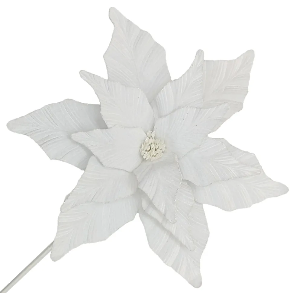 POINSETTIA STEM WHITE 17″ VELVET HEAD W/ 24″ STEM