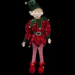 POSABLE ELF BOY 18″ RED SEQUIN W/ GREEN HAT