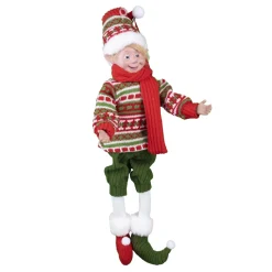 POSABLE ELF BOY 18″ RED/WHITE/GREEN SWEATER