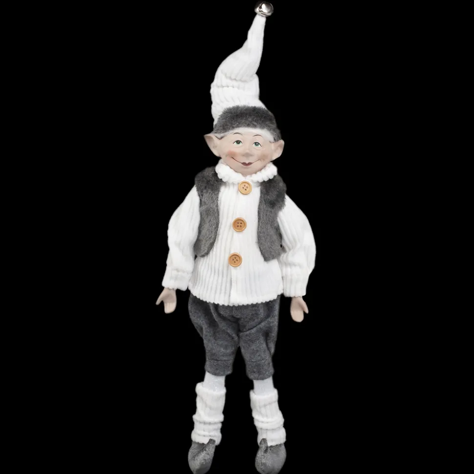 POSABLE ELF BOY 18″ WHITE SHIRT W/ GRAY VEST