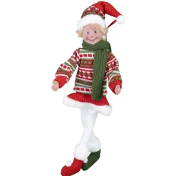 POSABLE ELF GIRL 18″ RED/WHITE/GREEN SWRATER