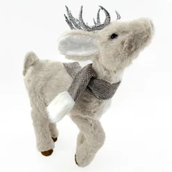 REINDEER BEIGE STANDING 14″ FUR W/ BROWN SCARF