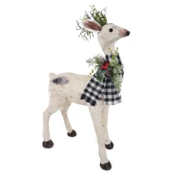 REINDEER BIRCH LOOK 13″X5″X20″ BLACK/ WHITE PLAID SCARF