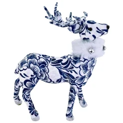 REINDEER BLUE/ WHITE STANDING 11.5″ FABRIC W/ FUR SCARF