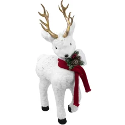 REINDEER STANDING 20.5″ WHT FUR W/ CLR SEQUINS & GLD HORNS