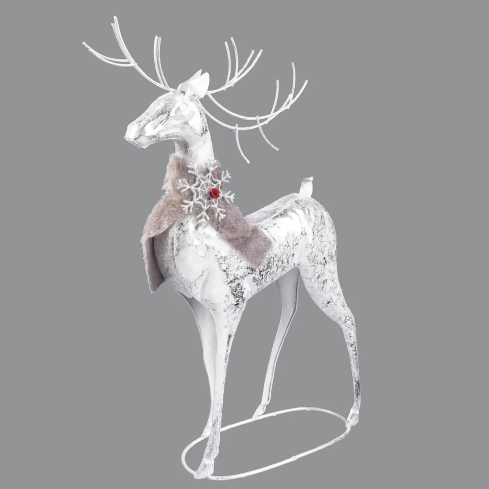 REINDEER STANDING 19″H WHITE METAL W/ SILVER FOIL