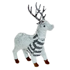 REINDEER STANDING PLUSH GREY 12″ W/ BLACK/WHITE SCARF