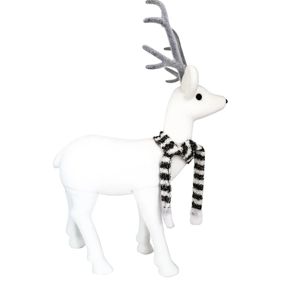 REINDEER WHITE FLOCKED 24″ STANDING W/ GRAY STRIPED SCARF