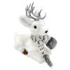 REINDEER WHITE SITTING 9.5″ FUR W/ GRAY SCARF