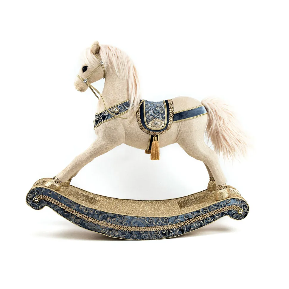 ROCKING HORSE WITH INTRICATE EMBROIDERY REGAL BLUE/CREAM 21.5″