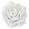 ROSE HEAD WHITE 4.5″ VELVET W/ GLITTER & CLIP