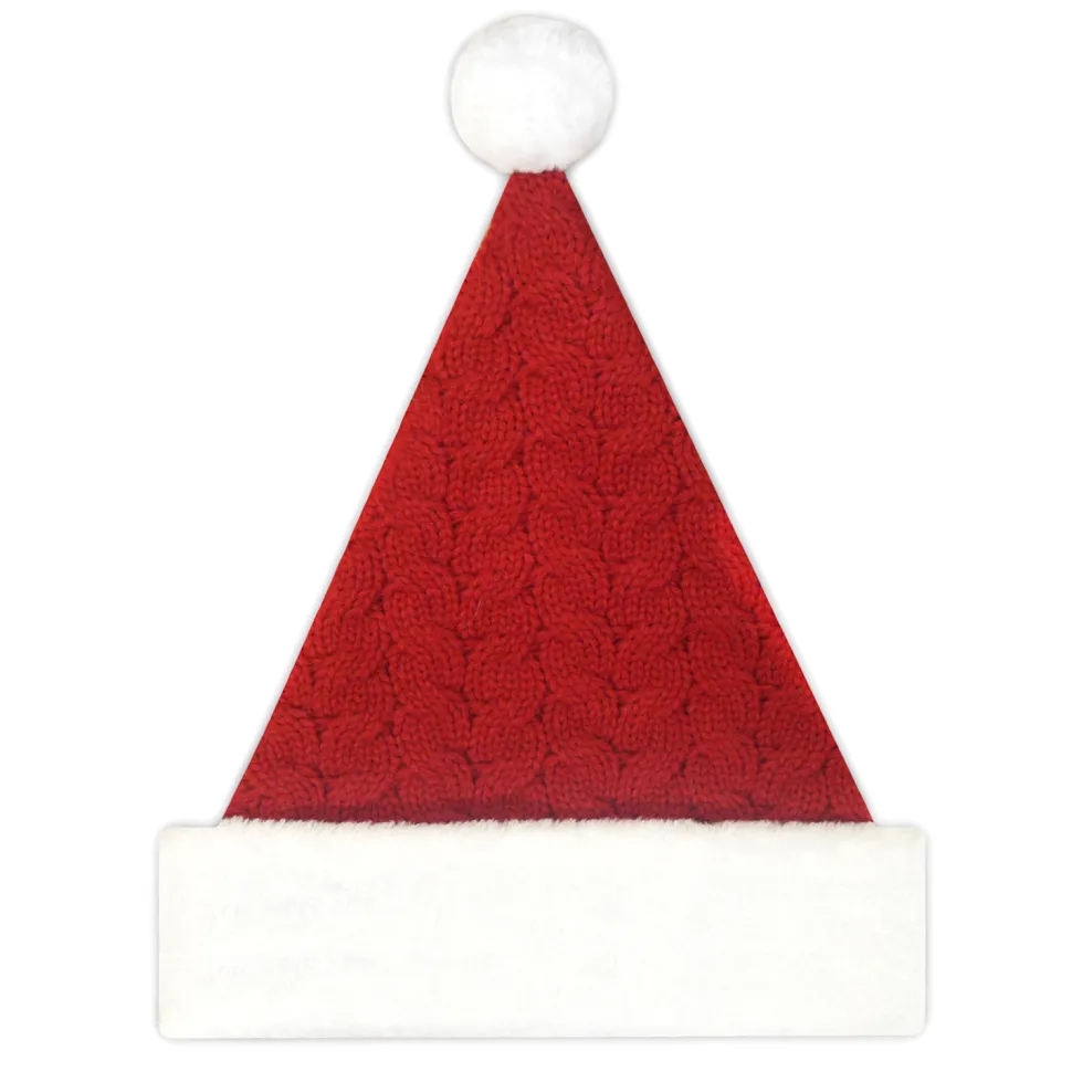 SANTA HAT 15″ RED CABLE KNIT SANTA HAT WITH FAUX FUR BORDER (MEDIUM)