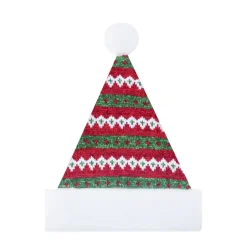 SANTA HAT 15″ RED/GREEN CHENILLE KNIT W/ FAUX FUR BORDER (SIZE:M)