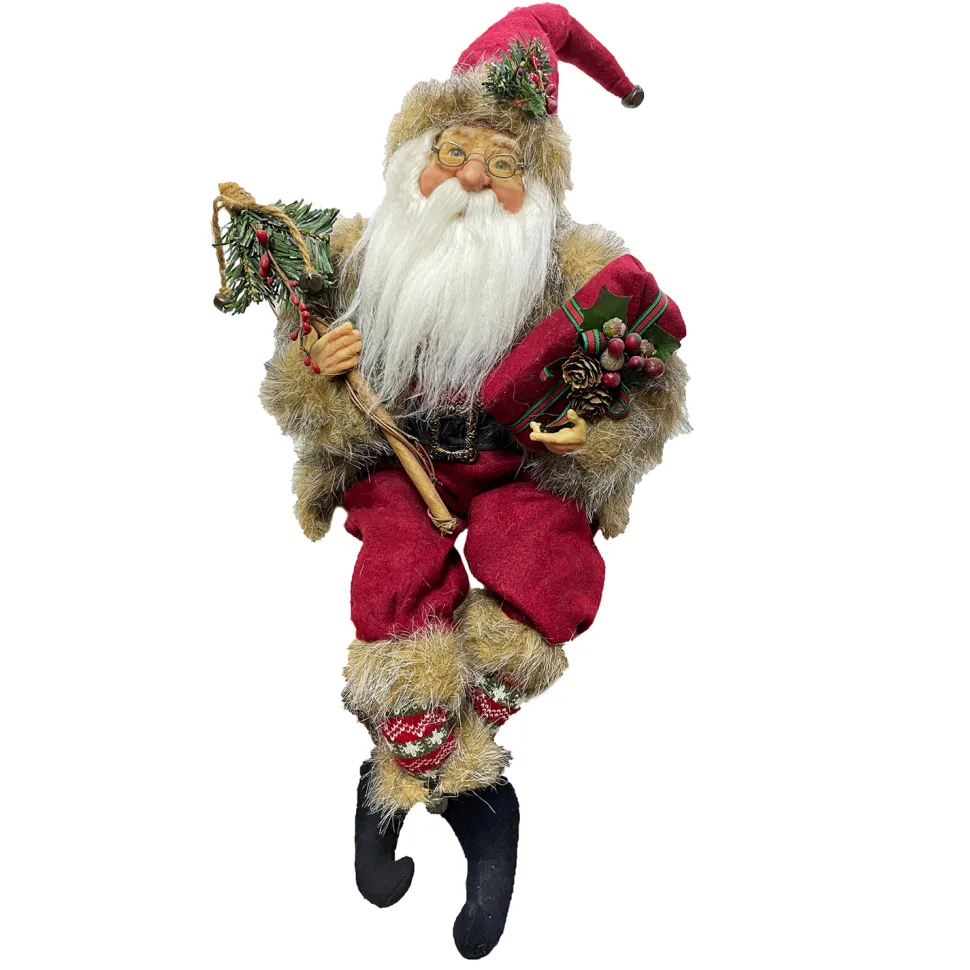SANTA SITTING 22″ HOLDING GIFFT & STAFF RED