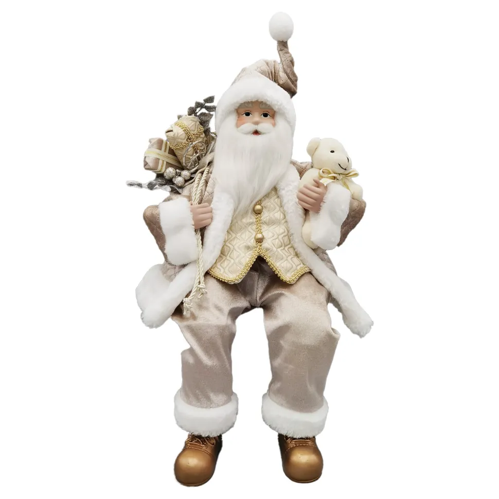 SANTA SITTING 18″W/ TEADY BEAR IVORY/GOLD