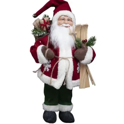 SANTA STANDING 18″ RED W/ GIFT SACK SKI AND POLES