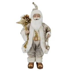 SANTA STANDING 24″ W/ CLOCK IVORY/GOLD