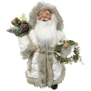 SANTA STANDING 18″ W/ GIFT HOLDING A WREATH WHITE/BEIGE