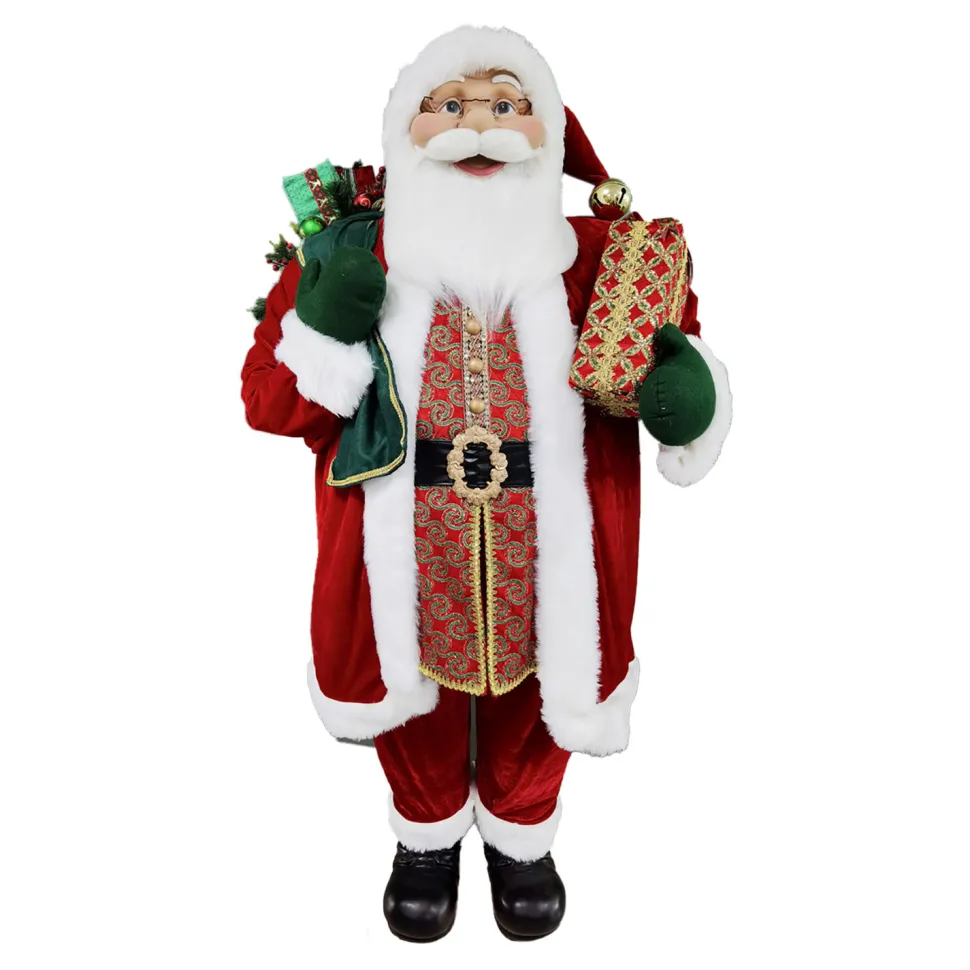 SANTA STANDING 72″ W/ SACK RED/GREEN/GOLD