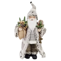 SANTA STANDING 24″ W/ SNOW SHOES & GIFT SACK GRAY/IVORY