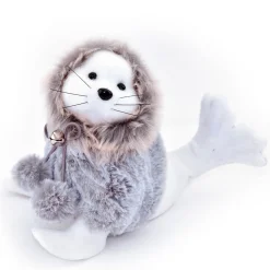 SEAL WHITE 7″ W/ GRAY FUR COAT & POMPOMS