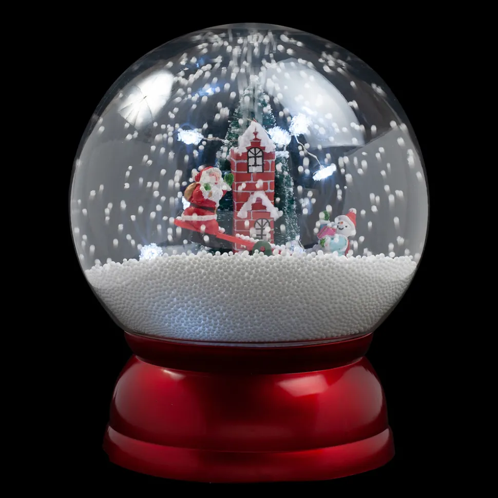 SNOW GLOBE WITH SANTA & SNOWMAN SEE-SAW SNOWING SCENE 10″