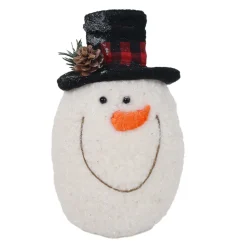 SNOWMAN IN PLAID/ HEAD 9″ BLACK HAT W/ RED/ BLACK RIBBON
