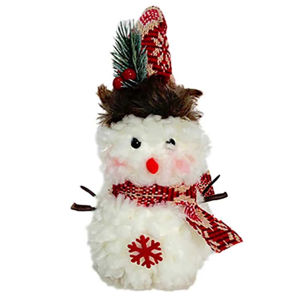 SNOWMAN STANDING PLUSH NATURAL/WHITE 10″ W/ SCARF, HAT & TWIGS