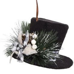 SNOWMAN TOP HAT 6″ BLACK W/SNOW BERRY