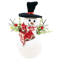 SNOWMAN W/ NORDIC SCARF & BERRIES 9″ WHT/GREEN/RED