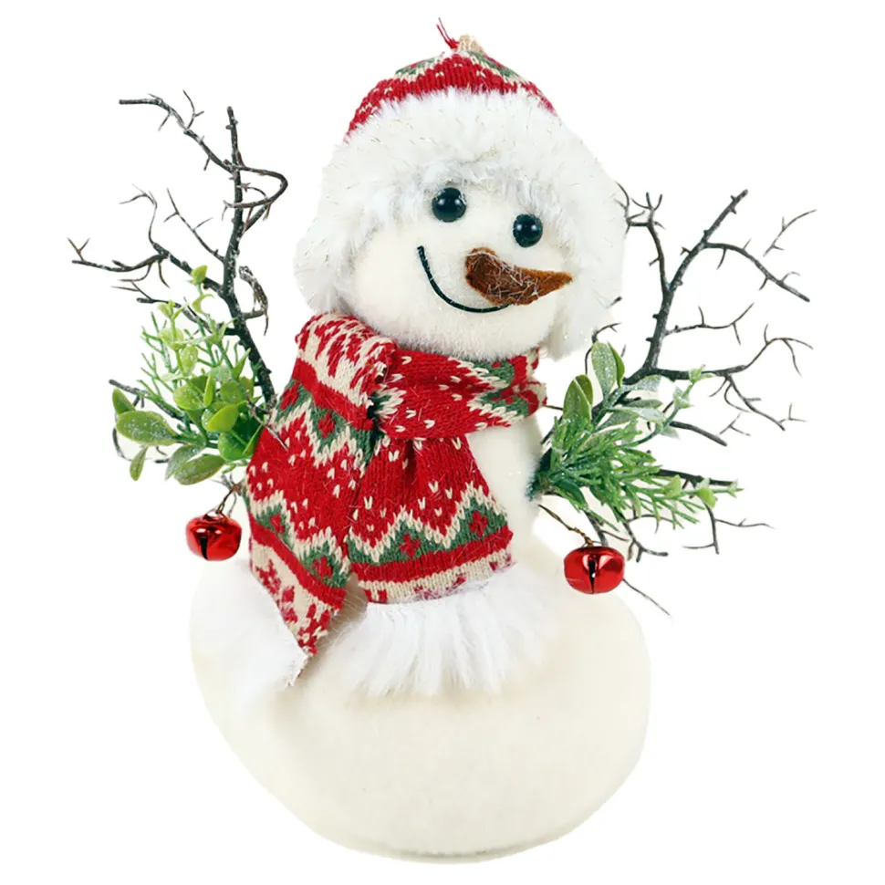 SNOWMAN W/ NORDIC SCARF & BERRIES 10.5″ WHT/GREEN/RED